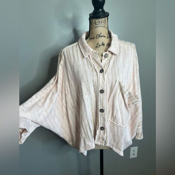 We the Free pink montauk shirt jacket oversized  size xs print tea combo boho - Picture 7 of 9
